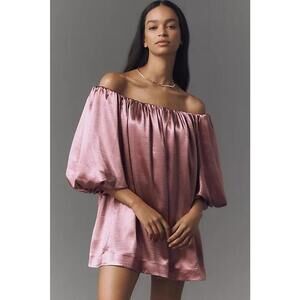 Mare Mare Off-The-Shoulder Puff-Sleeve Shine Mini Dress Size M Pink